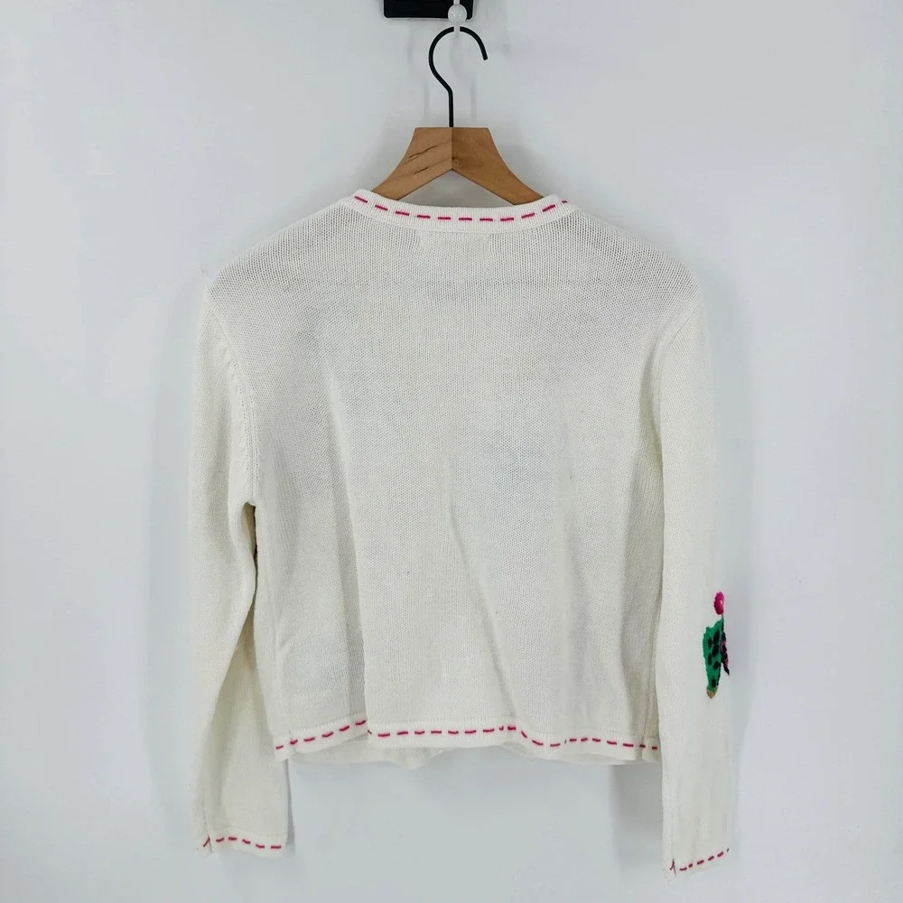 Vintage Thyme Cream Knit Cardigan Shoes Butterfly Novelty Size M Embroidered‎